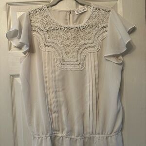 New York & Company White Blouse With Lace